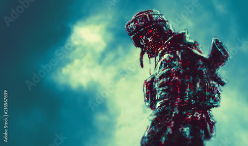 Canvas Print Sinister zombie soldier turned