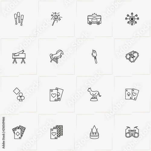 Circus line icon set with circus ticket , horse and bengal light