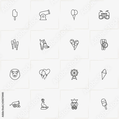 Circus line icon set with cannon , ferris wheel and gymnastic mace