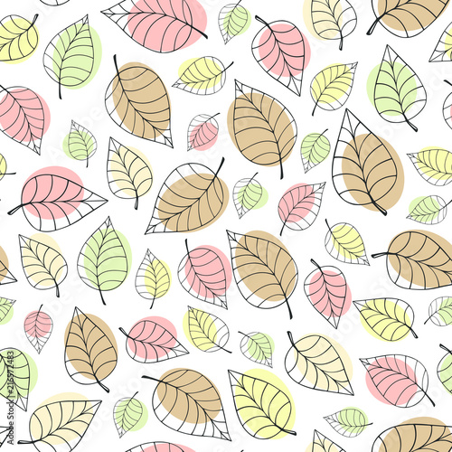 Falling autumn leaves. Hand-drawn leaves  seamless pattern on white background.