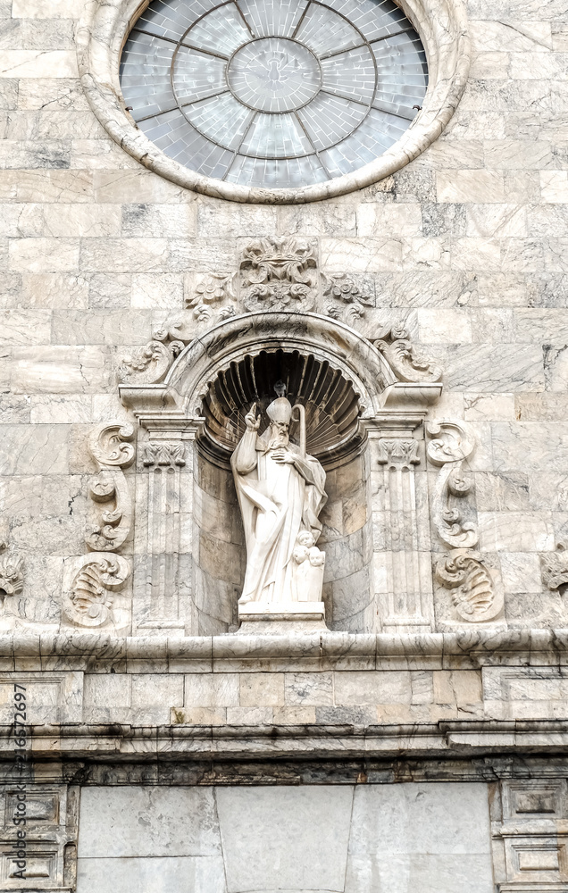 Statue of temple keeper of the Saint Nicholas Church in Malgrat del Mar