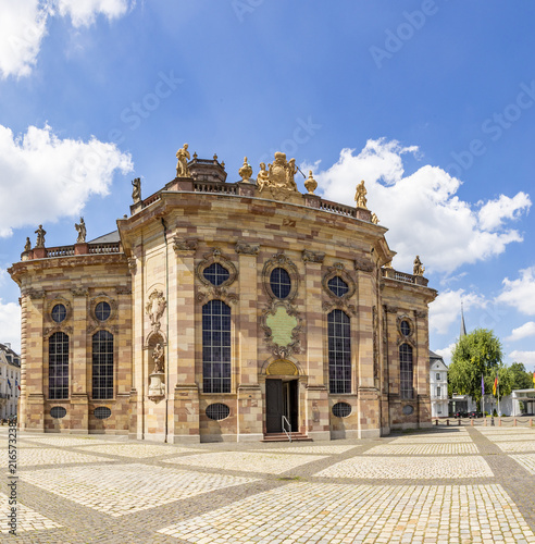 Western facade and tower of Ludwigskirche Church in Saarbrucken, Germany photo