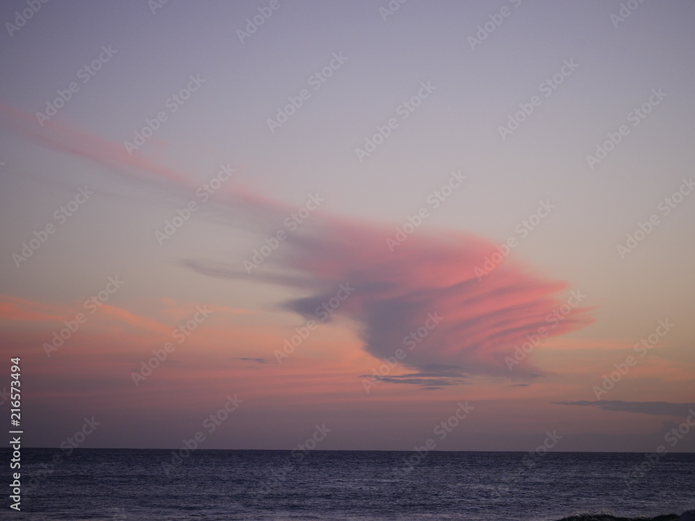 sunset pink cloud in the sky above the horizon