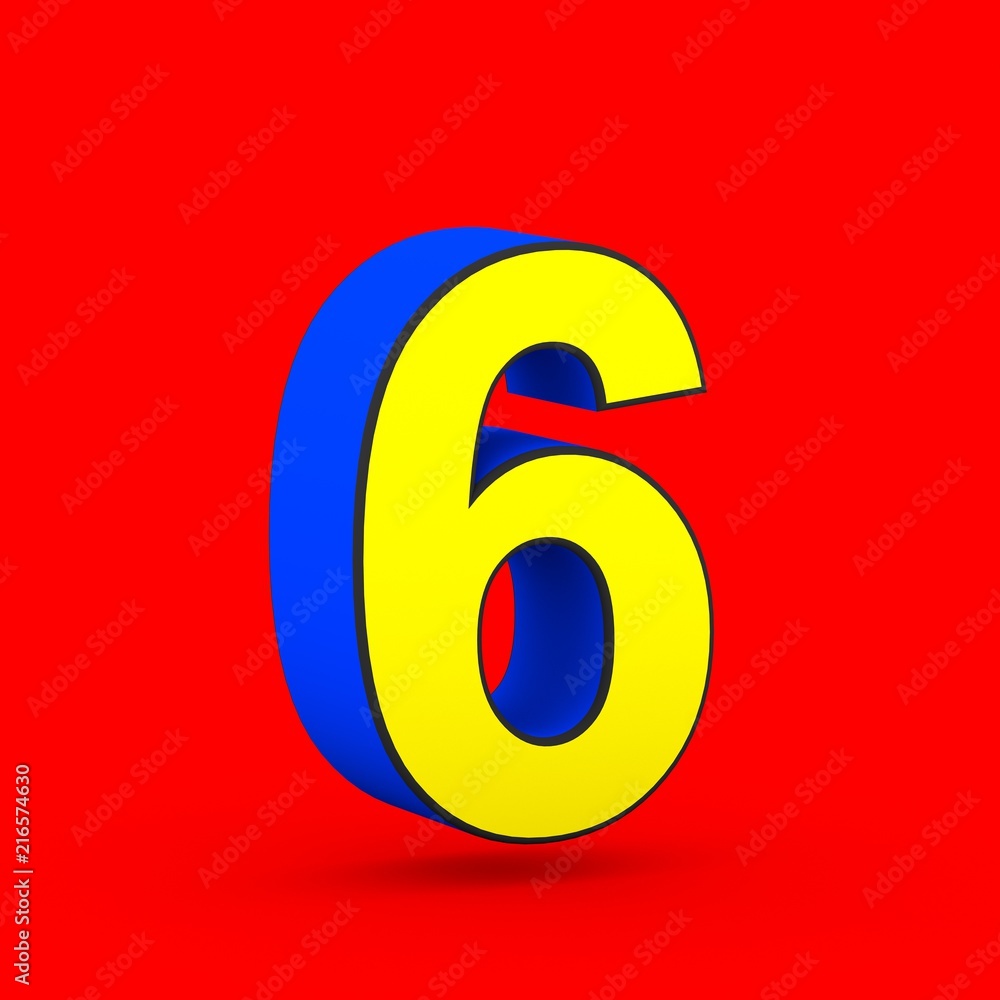 Blue and yellow superhero number 6 isolated on red background. Blue and yellow superhero number 6 isolated on red background.