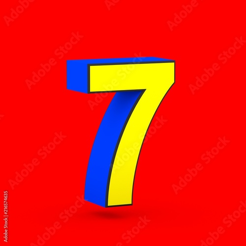 Free Download Blue and yellow superhero number 7 isolated on red background. - GFXLoad