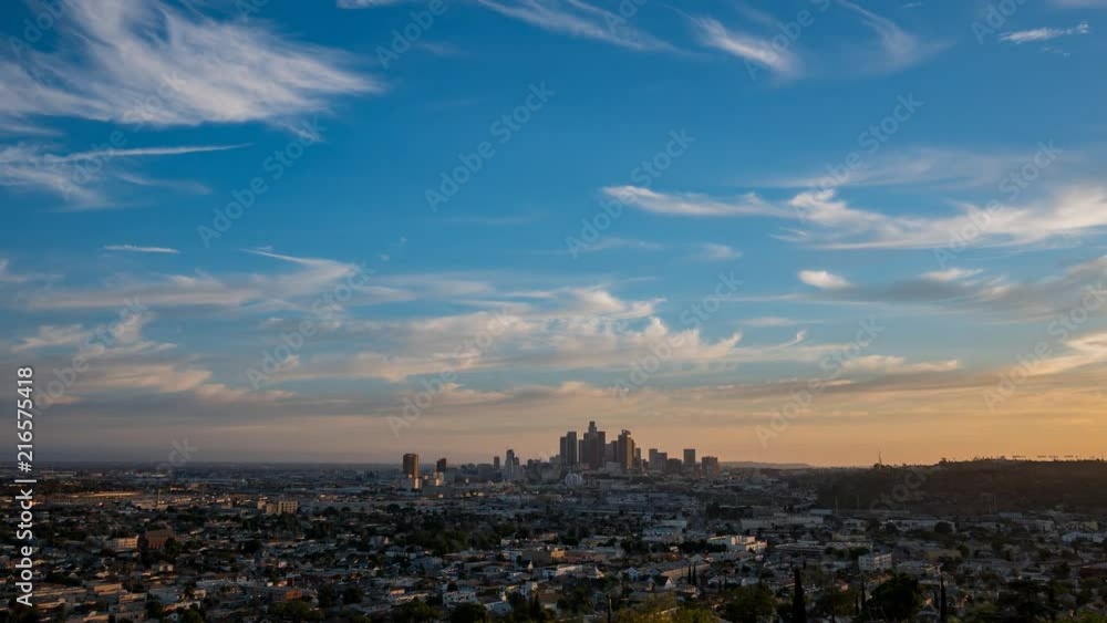 Sunset to night motion timelapse of the beautiful Los Angeles skyline, California Sunset to night motion timelapse of the beautiful Los Angeles skyline, California