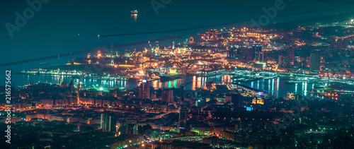Genoa panoramic  night view green and orange