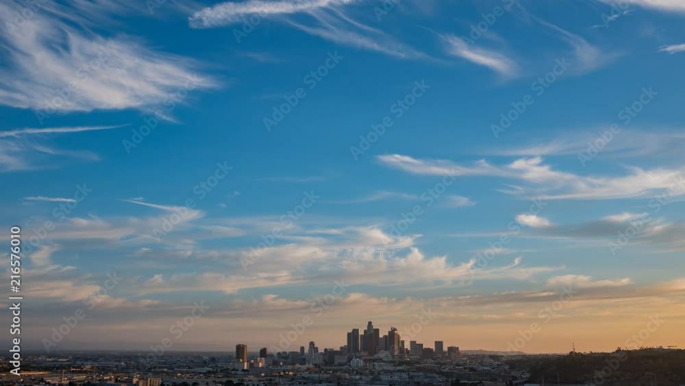 Sunset to night motion timelapse of the beautiful Los Angeles skyline, California Sunset to night motion timelapse of the beautiful Los Angeles skyline, California