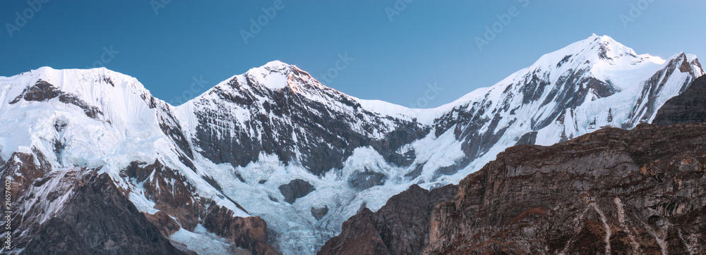 Panoramic view of the mountain peaks in the Annapurna region