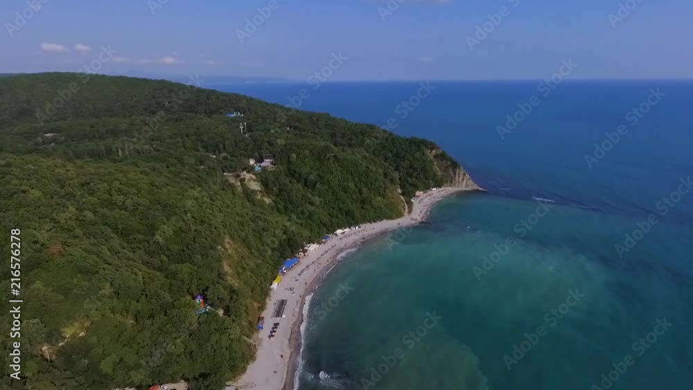 Blue Bay of the Black sea Beautiful beach in the black sea region of Krasnodar region. Aerial view.