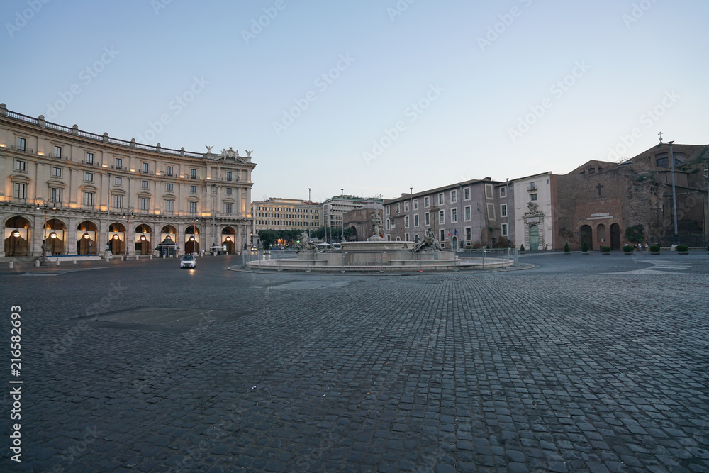 Rome,Italy-July 29, 2018: Plaza of Republic in Rome soon after the sunrise