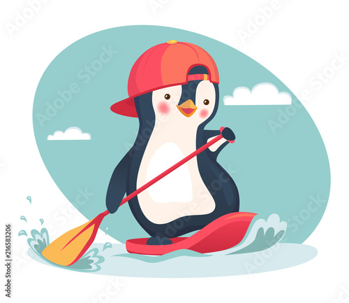 penguin floating on a SUP board