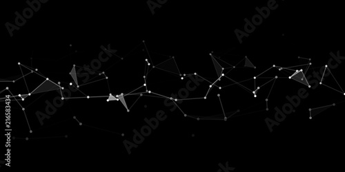 Abstract technology background. Network connection structure. Science background. Big data. Technology concept. Lanscape with connections dots and lines on dark background.