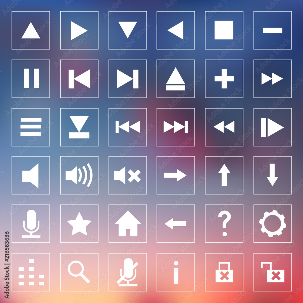 Media player icon set. Media player icon set.