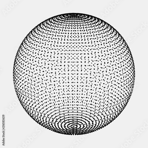 Abstract 3d sphere made of points. Futuristic technology style. Abstract vector mesh distorted sphere photo