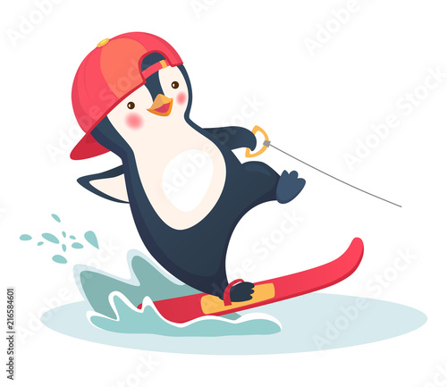 penguin water skiing