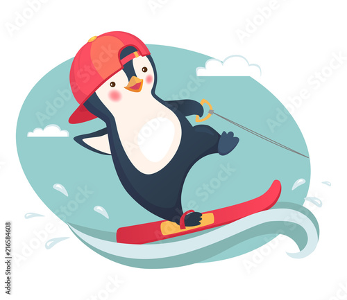 penguin water skiing