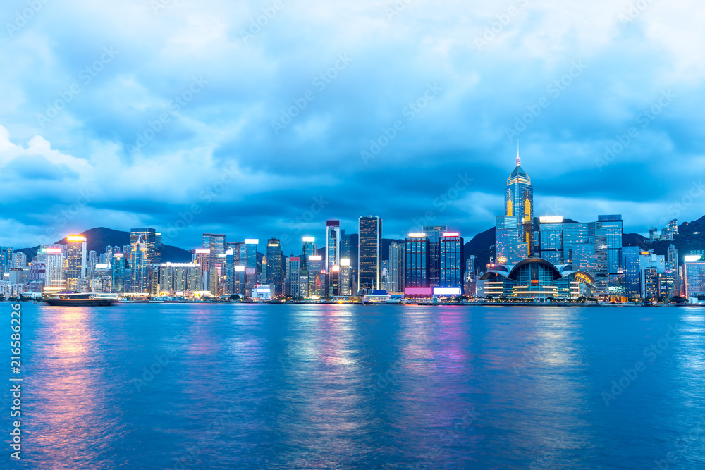 Panorama  cityscape skyline at night in Hong Kong