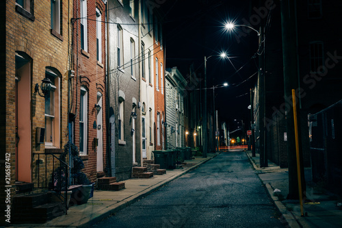 Row houses at night  in Fells Point  Baltimore  Maryland