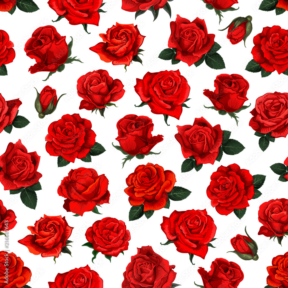 Red rose flower seamless pattern background design