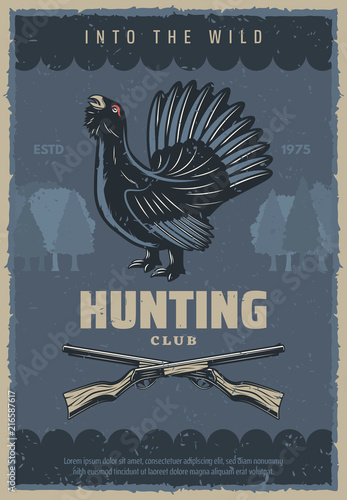 Hunting vintage banner with hunter rifle and bird