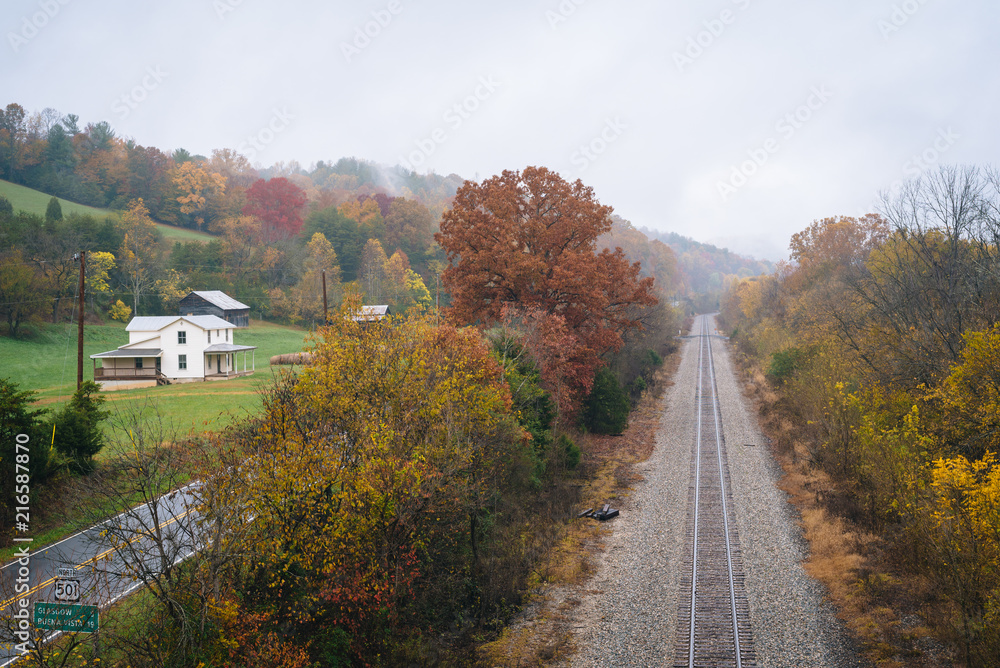 View of a railroad track along the James River, from the Blue Ridge Parkway in Virginia. View of a railroad track along the James River, from the Blue Ridge Parkway in Virginia.