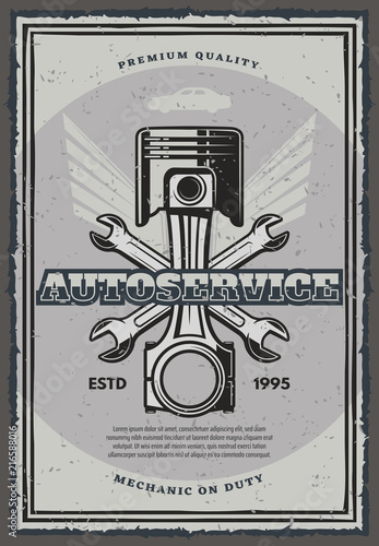 Car service and auto repair garage retro poster