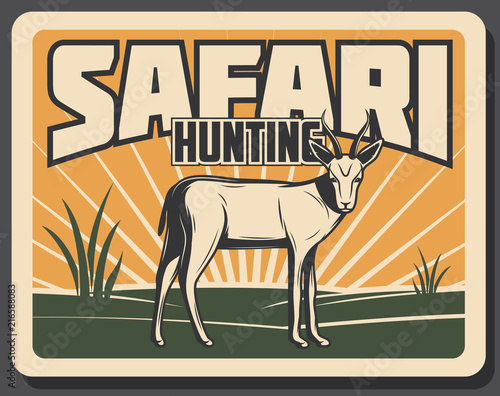 Safari hunting retro banner with african animal