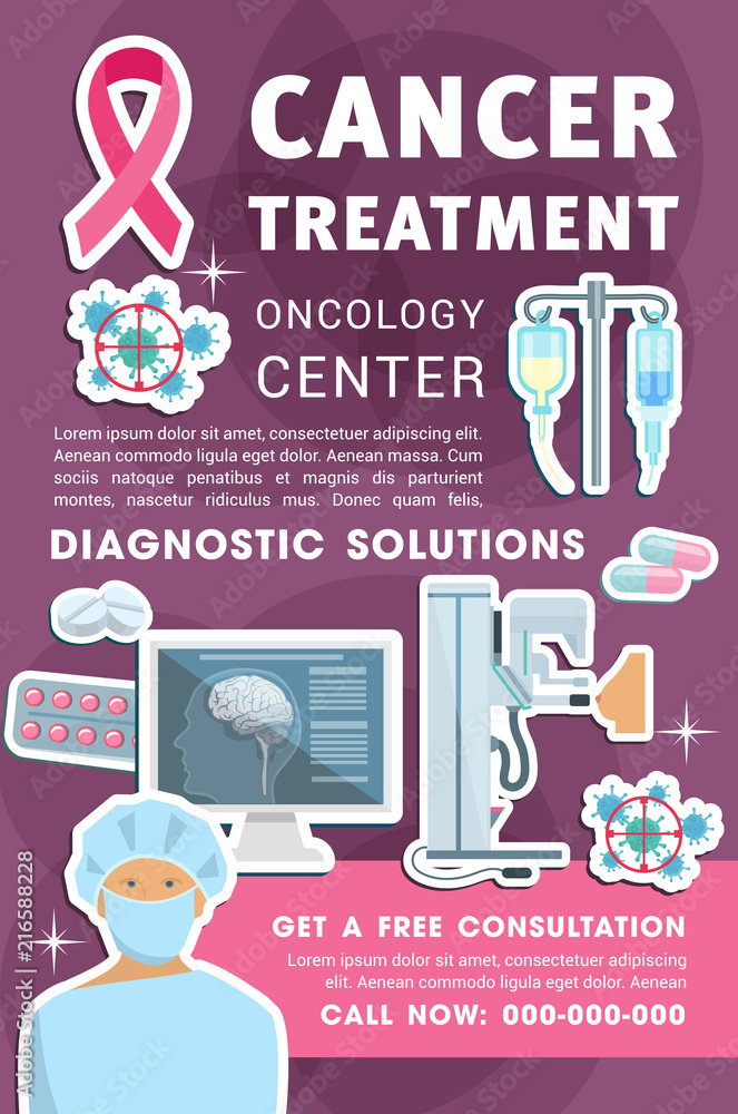 Oncology medicine poster with cancer chemotherapy Oncology medicine poster with cancer chemotherapy