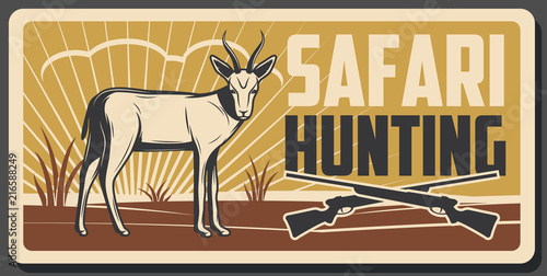 Safari hunting banner with african animal and gun