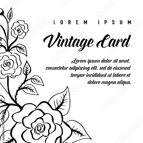 Vintage greeting card hand draw bloosom flower vector illustration
