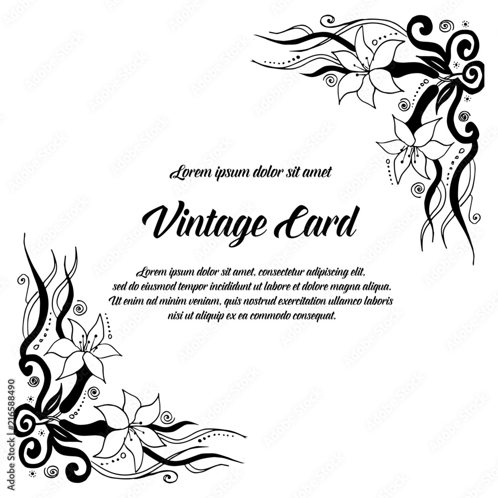 card with template text and flower hand draw vector illustration