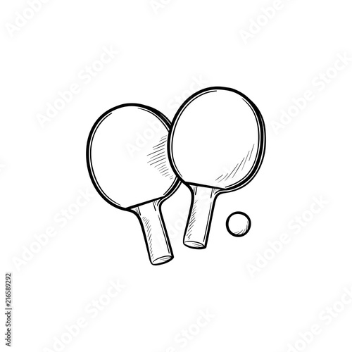Ping-pong rackets and ball hand drawn outline doodle icon. Table tennis competition, ping-pong game concept. Vector sketch illustration for print, web, mobile and infographics on white background.