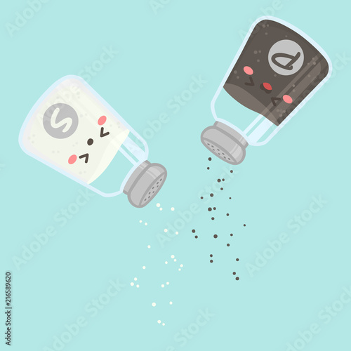 Cute Pouring Salt and Pepper Shaker Bottle Vector Illustration Cartoon Smile 