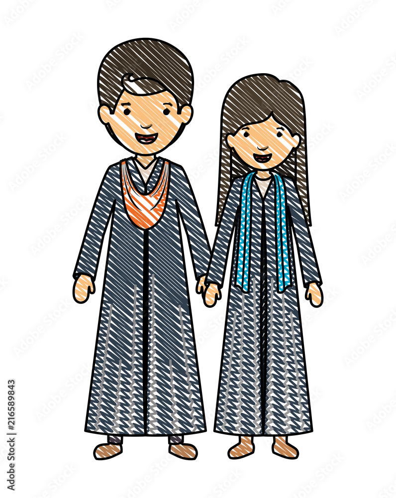 couple graduates avatars characters vector illustration design couple graduates avatars characters vector illustration design