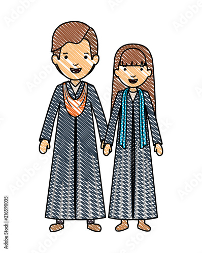 couple graduates avatars characters vector illustration design