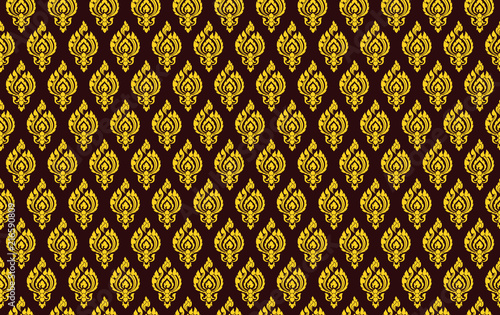 yellow and brown damask pattern, royal oriental texture background, floral Lai Thai