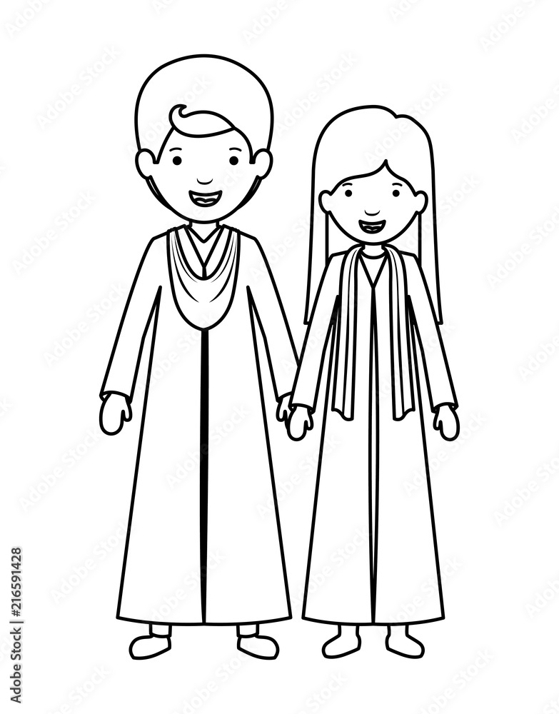 couple graduates avatars characters vector illustration design couple graduates avatars characters vector illustration design