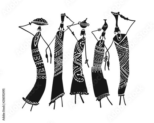 African women with jugs, ornate sketch for your design