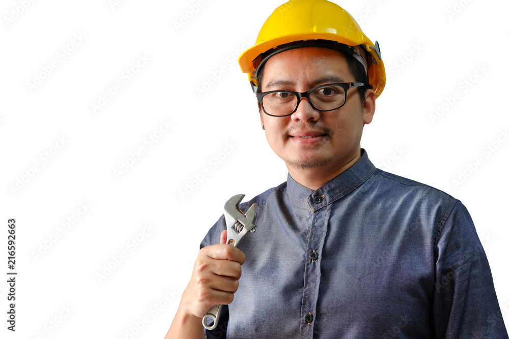 Asian engineer man smiling isolated on white background with clipping path Asian engineer man smiling isolated on white background with clipping path