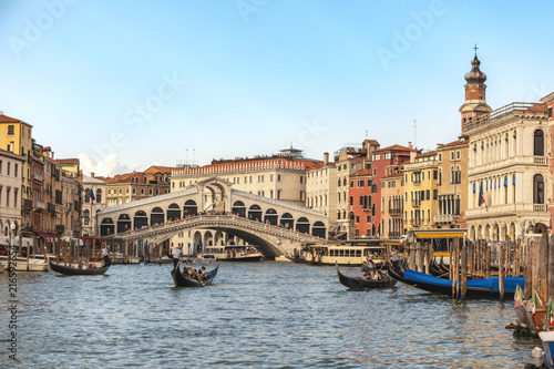 Venice skyline at Venice Grand Canal and Rialto Bridge, Venice Italy © Noppasinw