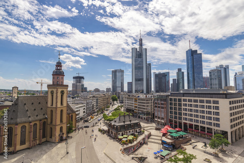 Frankfurt aerial view city skyline at business district skyscraper, Frankfurt Germany