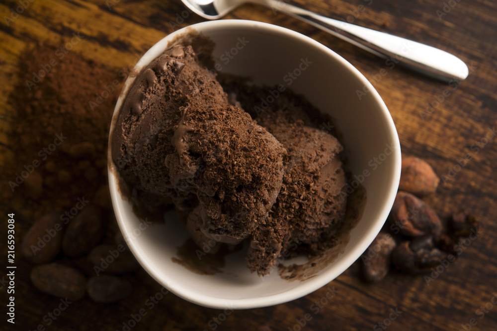 Ball coffee chocolate ice cream in a bowl Ball coffee chocolate ice cream in a bowl