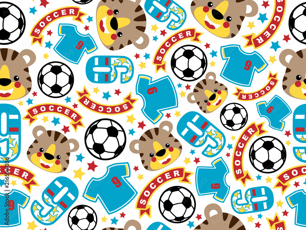 Seamless pattern vector with funny animals football Seamless pattern vector with funny animals football