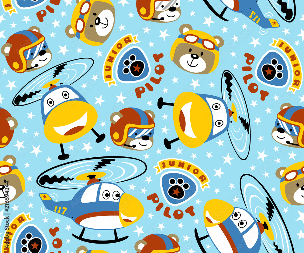 seamless pattern vector with funny helicopter and pilots seamless pattern vector with funny helicopter and pilots