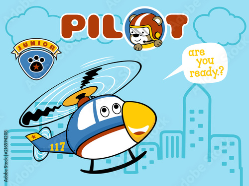 vector cartoon of funny helicopter with little pilot