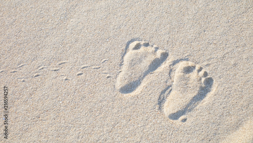 The little cute footprint of baby on the sand.