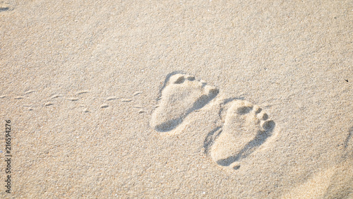 The little cute footprint of baby on the sand.