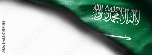 Fabric texture flag of Saudi Arabia on white background