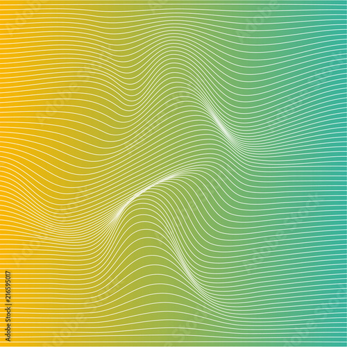 Wave distorted texture of color gradation. Abstract dynamical rippled surface. Vector stripe deformation background.